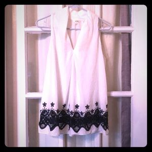 White & Navy Blue Sleeveless Top